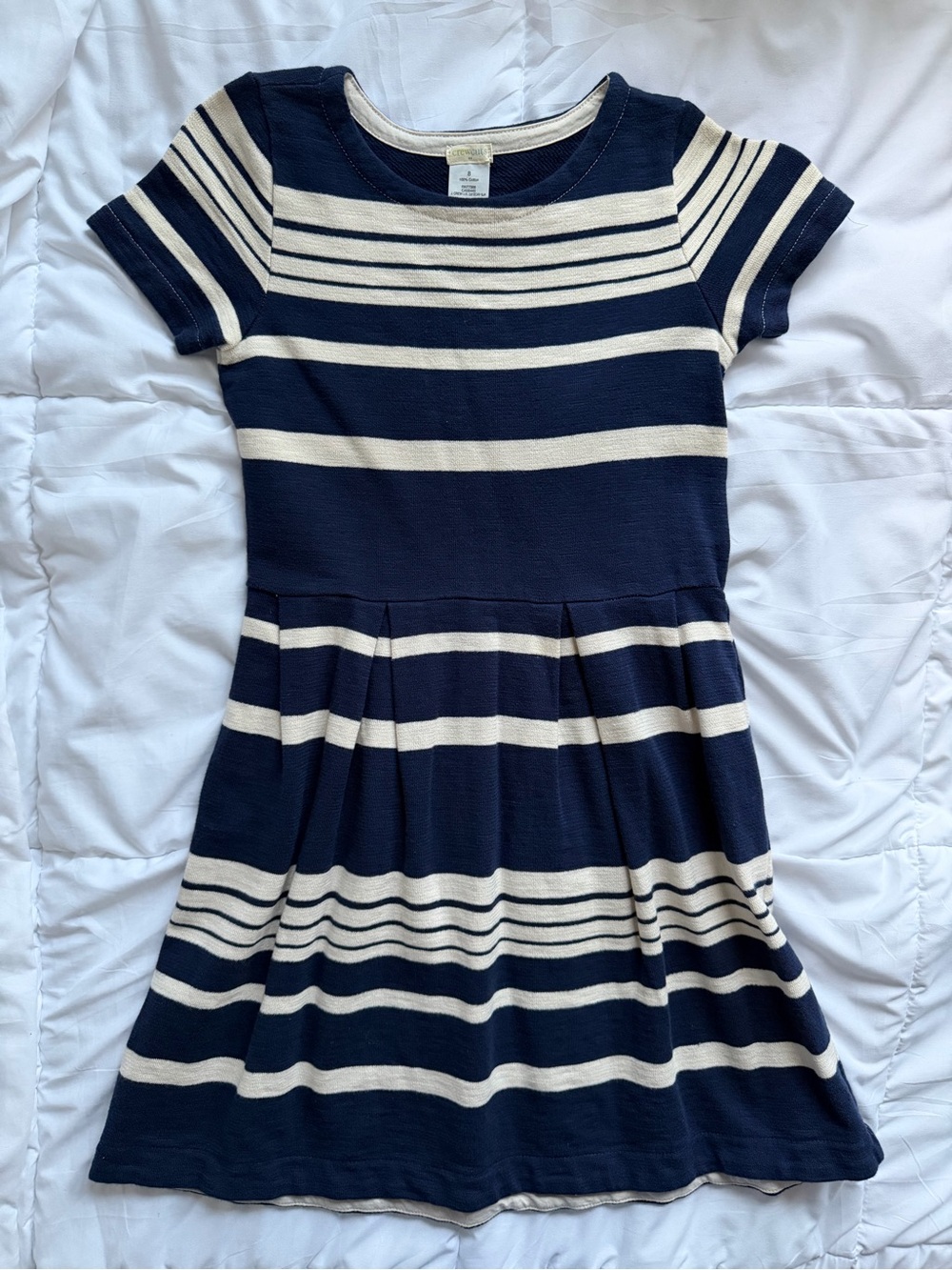J. Crew Navy and Cream Striped Knit Fit-and-Flare Dress
